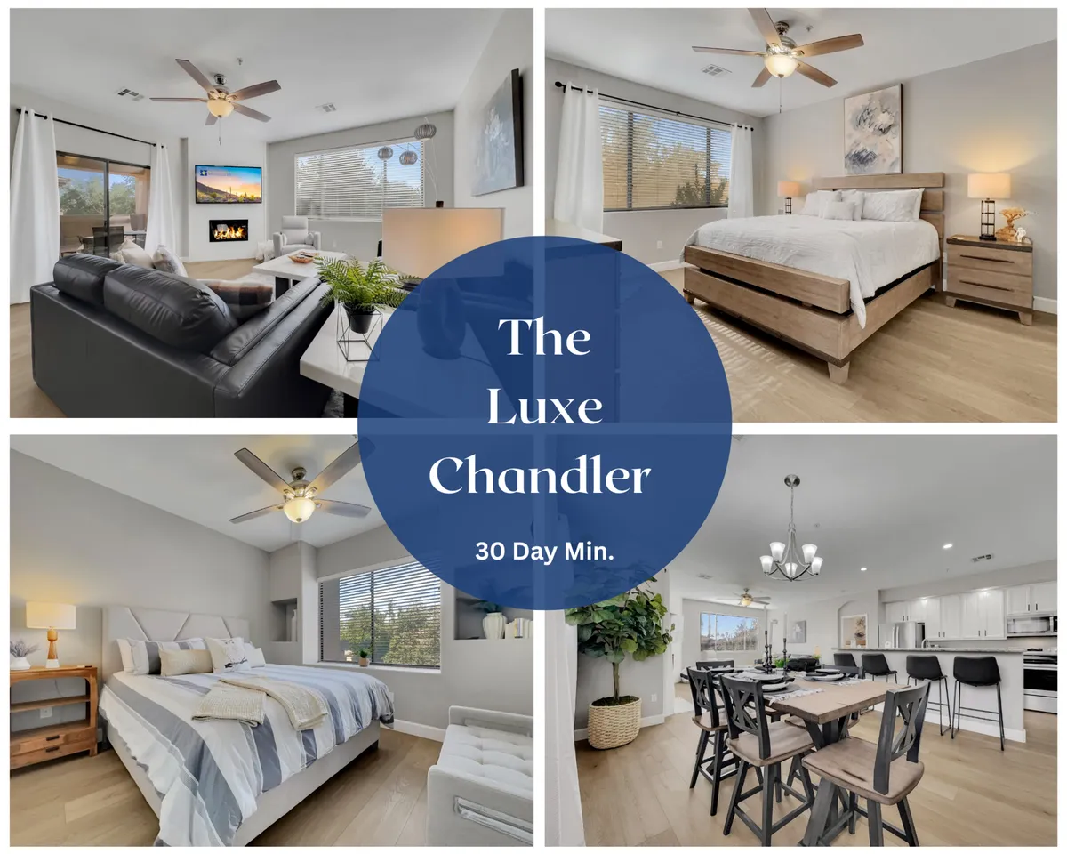 The image showcases a sunlit, open-concept living space featuring a plush leather sofa, a chic dining area perfect for intimate meals, a glimpse of a cozy, light-filled bedroom, and a modern, fully equipped kitchen—all arranged to create a welcoming and stylish atmosphere.